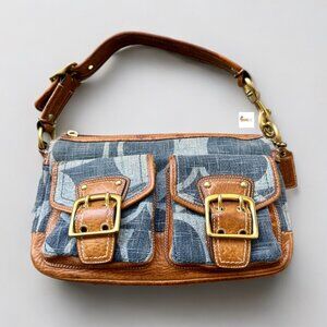 Coach Blue Denim Jumbo Signature Double Pocket Buckle Legacy Satchel Bag 10823